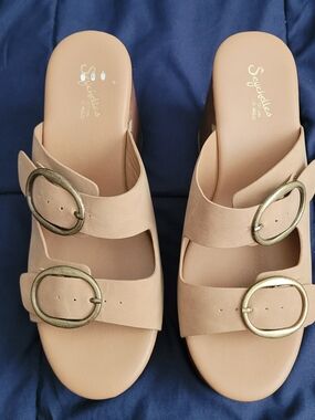 Seychelles Nude Double-Buckle Slide Mules